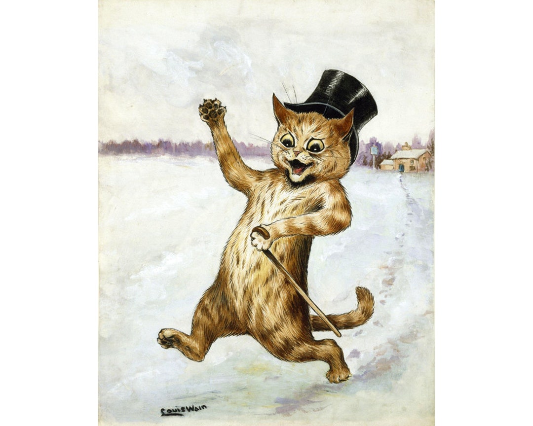 Victorian Cat Illustration, Louis Wain Art Print, Anthropomorphic Cat