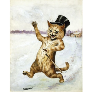 Illustration de chat victorien, impression d'art Louis Wain, peinture de chat anthropomorphe, art mural chat kitsch, chat portant un chapeau haut de forme, animaux vintage