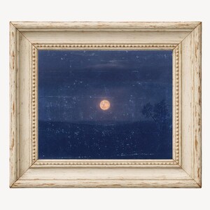 Vintage moon painting, Moonlight art print, Antique celestial wall art, Night sky, Blue, Old moon art, Frederic Edwin Church, 19th century image 3