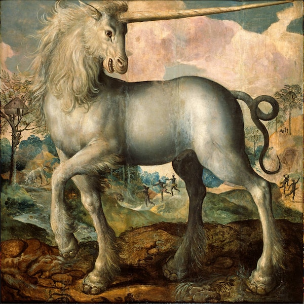 Antique unicorn art print, Unicorn painting, Vintage unicorn, Medieval, Renaissance, Animal oil painting, Mythical creatures, Fantasy art