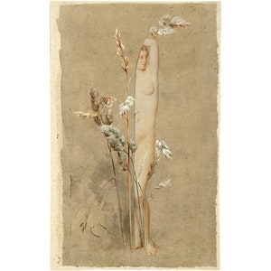 All Flesh is Grass, Collage art print, Woman painting, Nature wall art, Goddess Venus, Memento mori, Prairie, Earth, Butterfly, Grasses