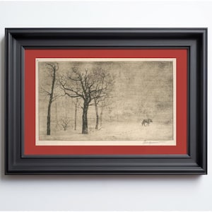 Lone wolf art print, Wildlife wall art, Wolf drawing, Antique etching, Winter landscape, Snow, Northwoods, Vintage animal black and white