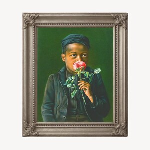 African American boy fine art print, Child smelling a rose, Black child portrait, People of color, Antique oil painting, Vintage wall art Bild 11