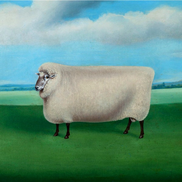 Folk art sheep painting, Prize Ram art print, Farmhouse decor, Countryside, Vintage farm animal art, British, 19th century wall art