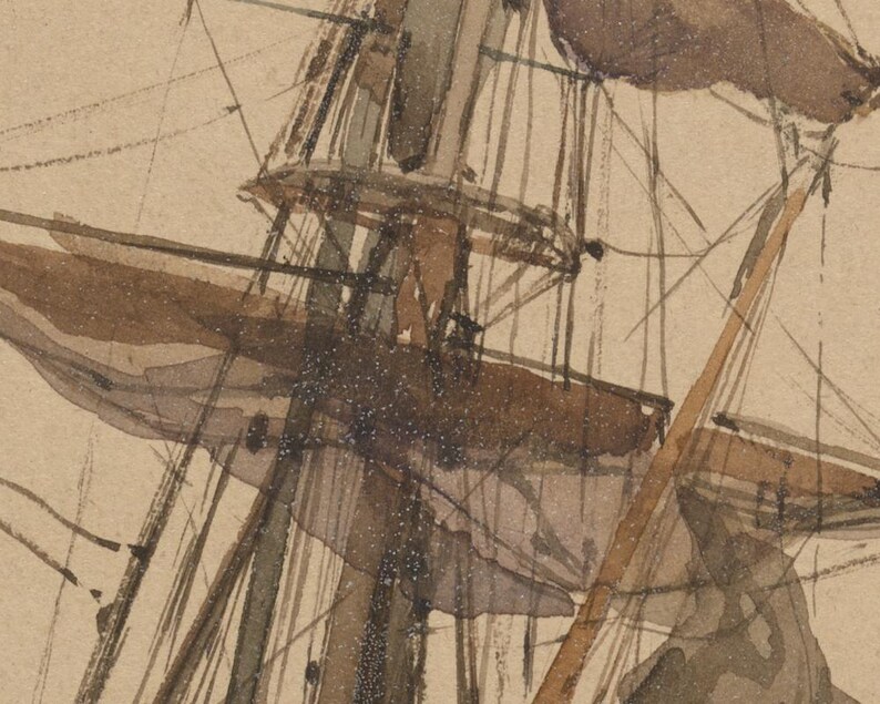 Antique Sailing Ship Art Print, 19th Century Sailboat Sketch Drawing ...