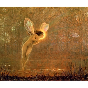 Iris, Fairy painting, John Atkinson Grimshaw art print, Magical wall art, Antique woman, Nature goddess, Forest spirit, Nymph