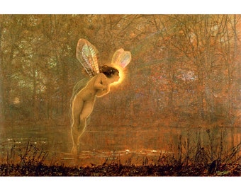 Iris, Fairy painting, John Atkinson Grimshaw art print, Magical wall art, Antique woman, Nature goddess, Forest spirit, Nymph