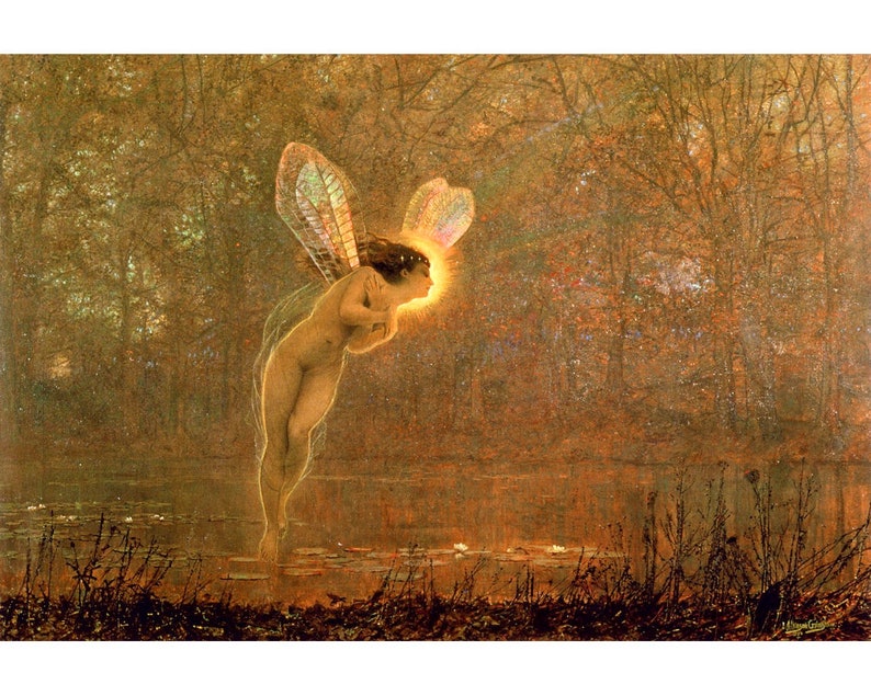 Iris, Fairy painting, John Atkinson Grimshaw art print, Magical wall art, Antique woman, Nature goddess, Forest spirit, Nymph image 1