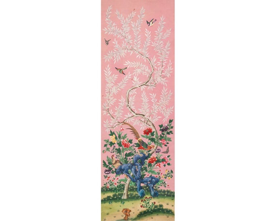 Print of Vintage Chinese Export Wallpaper Panel Flowering 