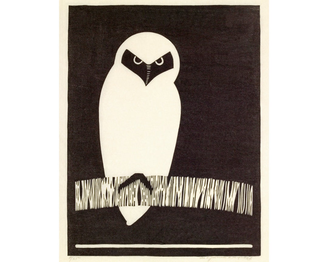 Black and White Owl Art Print, Vintage Owl Wall Art, Woodcut, Antique ...