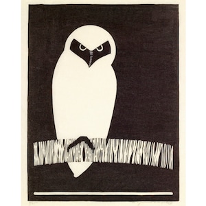 Black and white owl art print, Vintage owl wall art, Woodcut, Antique animal block print, Owl poster, Wildlife painting, Bird portrait
