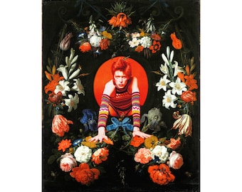 Hot Tramp l'oeil, David Bowie art print, Contemporary collage, Memorial, Tribute, Trompe l'oeil painting, Pop icon, Glam rock star wall art