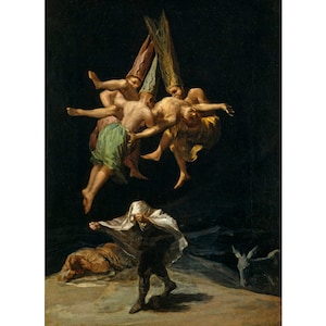 Witches&#39; Flight art print, Francisco Goya painting, Vintage witch wall art, Wiccan, Pagan, Black Magic, Strange, Grotesque, Macabre, Occult