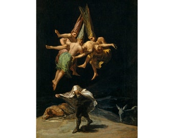 Witches' Flight art print, Francisco Goya painting, Vintage witch wall art, Wiccan, Pagan, Black Magic, Strange, Grotesque, Macabre, Occult