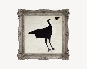 Black Turkey with Bug by Bill Traylor art print, American folk art painting, Bird drawing, Outsider wall art, Vintage animals, Americana