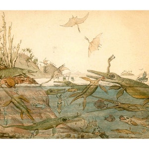 Duria Antiquior art print, Henry De la Beche, Prehistoric World, Dinosaur painting, Paleoart, Paleo illustration, Paleontology wall art