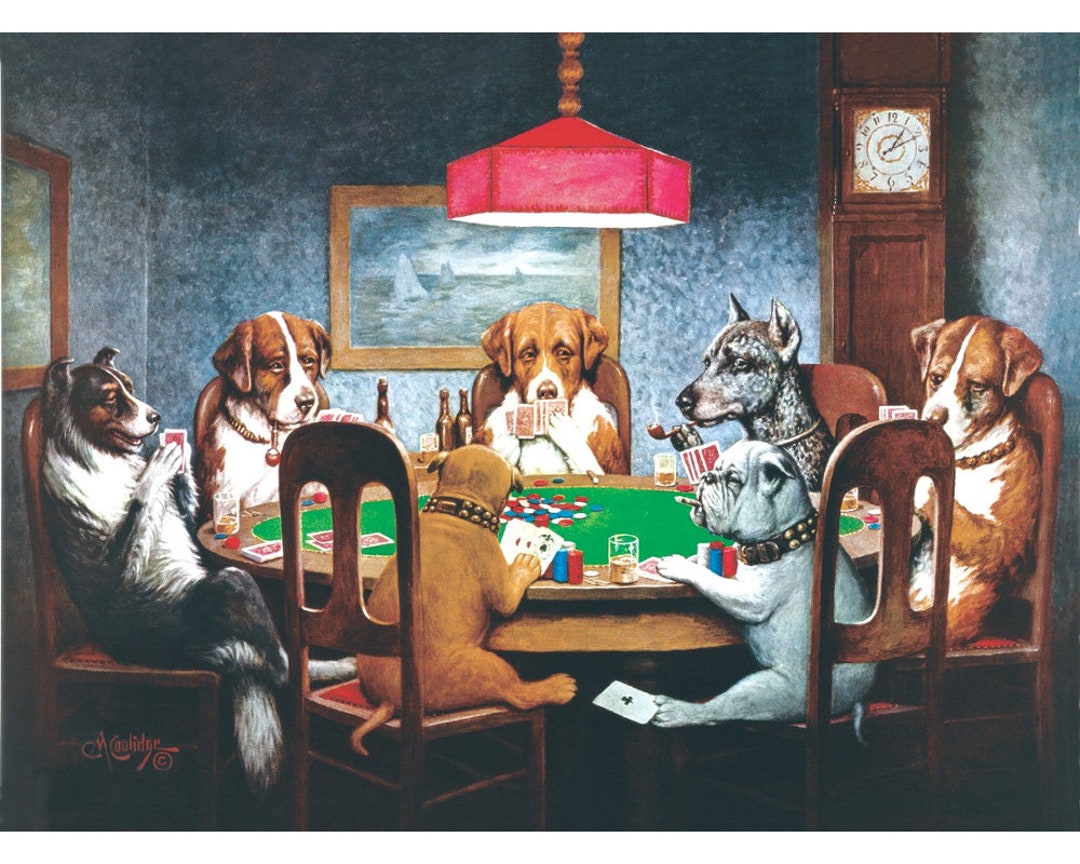 Dogs Playing Poker Art Print, A Friend in Need, C.M. Coolidge, Antique