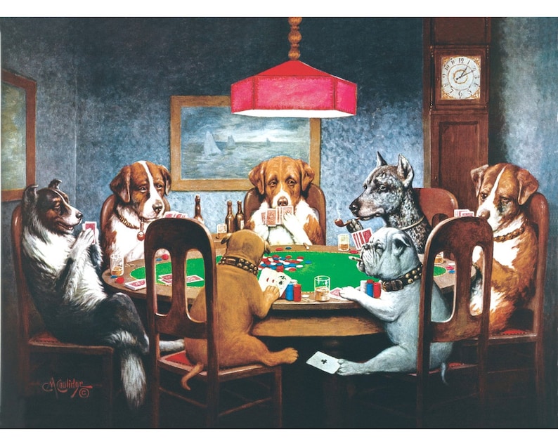 Dogs playing poker art print A Friend in Need C.M. Coolidge | Etsy