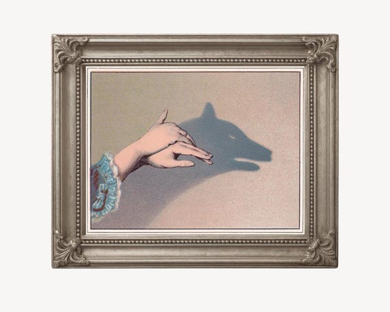 Vintage wolf art print, Victorian hand shadow puppets Vintage wolf art print, Victorian hand shadow puppets