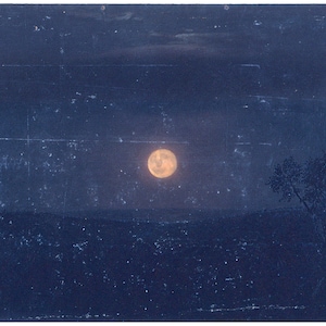 Vintage moon painting, Moonlight art print, Antique celestial wall art, Night sky, Blue, Old moon art, Frederic Edwin Church, 19th century