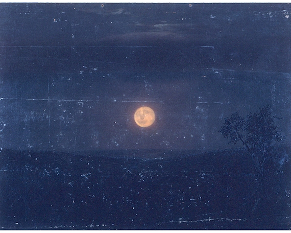 Vintage Moon Painting, Moonlight Art Print, Antique Celestial Wall Art,  Night Sky, Blue, Old Moon Art, Frederic Edwin Church, 19th Century - Etsy