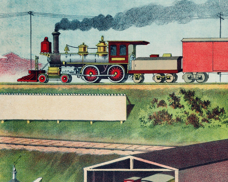 Antique Train Art Print Colorful Vintage Train Wall Art Etsy