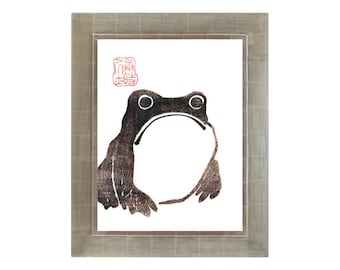 Matsumoto Hoji frog art print, Antique Japanese woodblock print, Ugly cute toad, Wabi sabi wall art, Vintage frog painting, Asian animal art