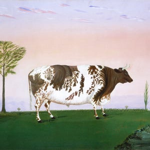 Cow art print, Antique painting of bull, Folk art oil painting, Folk animal print, Prize bull, Farm animal art, Farmhouse decor, Country art