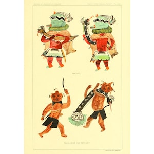 Vintage kachina art print, Hopi kachinas drawing, Native art, Indigenous, Katsina, Pueblo Indian wall art, Snake dance, Southwest art
