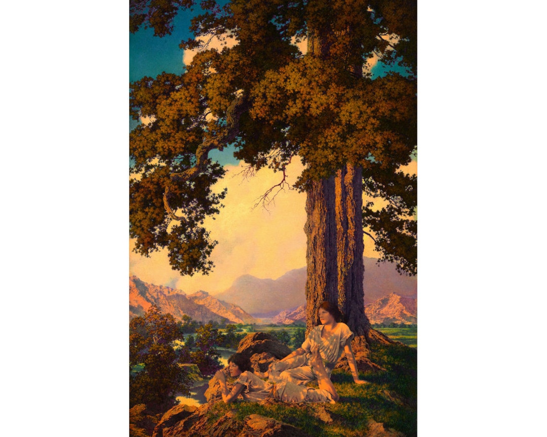 Maxfield Parrish Hilltop Print, Tree Landscape Wall Art, Art