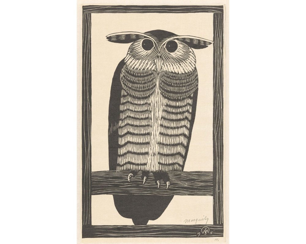 Great Horned Owl Art Print, Vintage Animal Block Print, Antique Owl ...