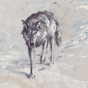 Vintage Wolf Painting Art Print, Lone Wolf in a Winter Landscape ...