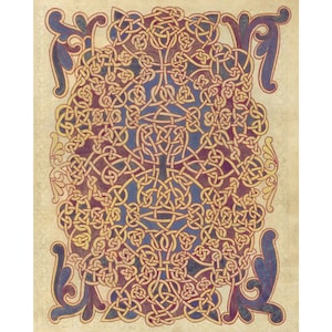 Illuminated manuscript art print, Saint-Sever Beatus, Carpet page, Romanesque knotwork, Celtic knot style design, Medieval wall art