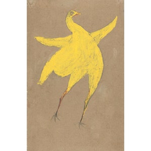 Bill Traylor yellow chicken art print, American folk art painting, Primitive Americana, Vintage animal drawing, Bill Traylor reproduction