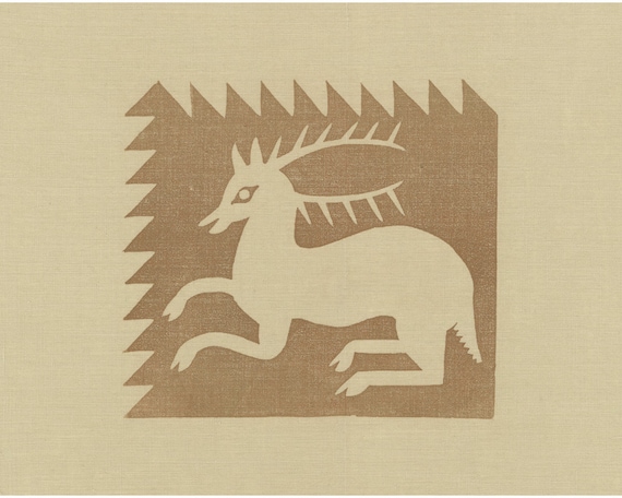 Antique animal woodblock print, Vintage deer design, Reindeer, Elk, Antelope, Taupe, Woodland, Western, Northern, Minimal animal painting