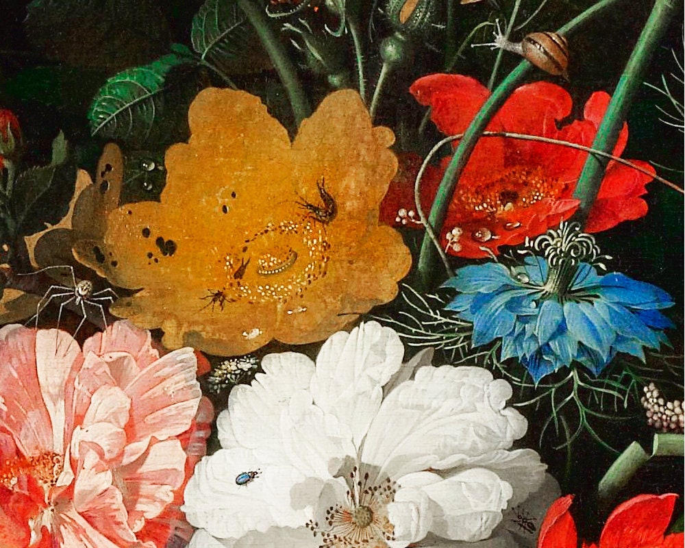 The Overturned Bouquet by Abraham Mignon art print, Still The Overturned Bouquet by Abraham Mignon art print, Still