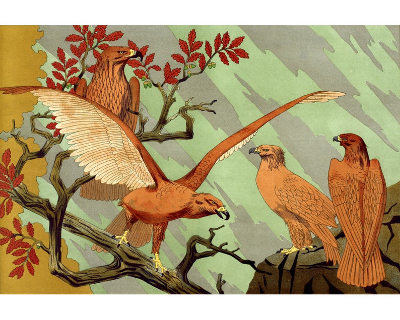Golden Eagle Art Print Vintage Eagle Painting Craftsman Wall Etsy