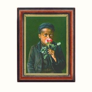 African American boy fine art print, Child smelling a rose, Black child portrait, People of color, Antique oil painting, Vintage wall art Bild 13