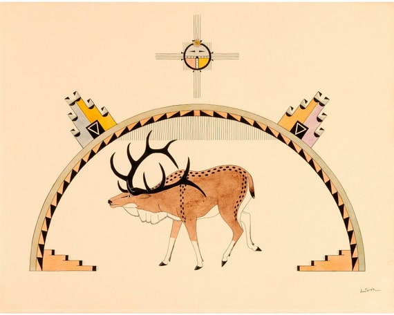 Awa Tsireh Art Print, Vintage Elk Wall Art, Southwestern Art