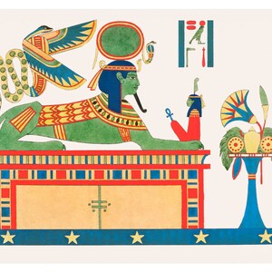Sphinx art print, Ancient Egyptian wall art, Egypt art, Ra the Sun God, Hieroglyphs&lt; Hieroglyphic, Snake, Ankh, Colorful vintage art