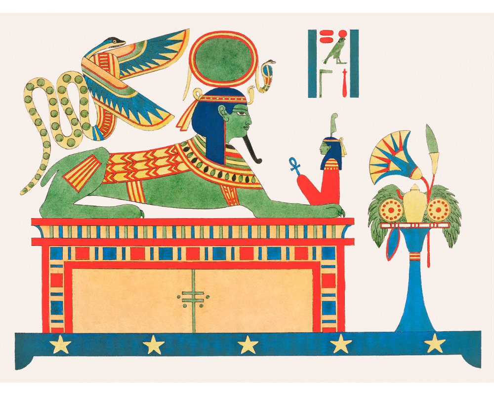 スフィンクスのアートプリント、古代エジプトの壁画、エジプトの