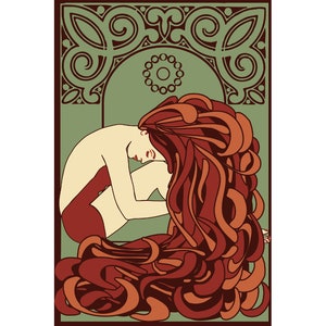 Peter Behrens Art nouveau woman poster, Art nouveau design wall art, Woman with long red hair art print, Redhead art, Graphic fashion art