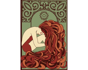 Peter Behrens Art nouveau woman poster, Art nouveau design wall art, Woman with long red hair art print, Redhead art, Graphic fashion art