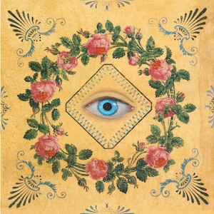 Lover&#39;s Eye art print, Antique Victorian wall art, Surreal collage art, Evil eye painting, All-seeing eye, Magical, Mystical, Strange art