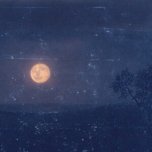 Vintage moon painting, Moonlight art print, Antique celestial wall art, Night sky, Blue, Old moon art, Frederic Edwin Church, 19th century image 6