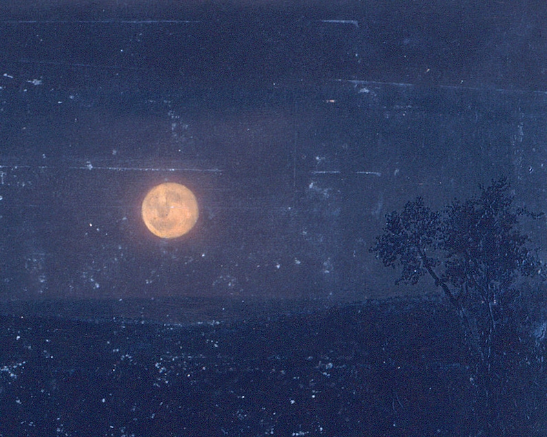 Vintage moon painting, Moonlight art print, Antique celestial wall art, Night sky, Blue, Old moon art, Frederic Edwin Church, 19th century image 6