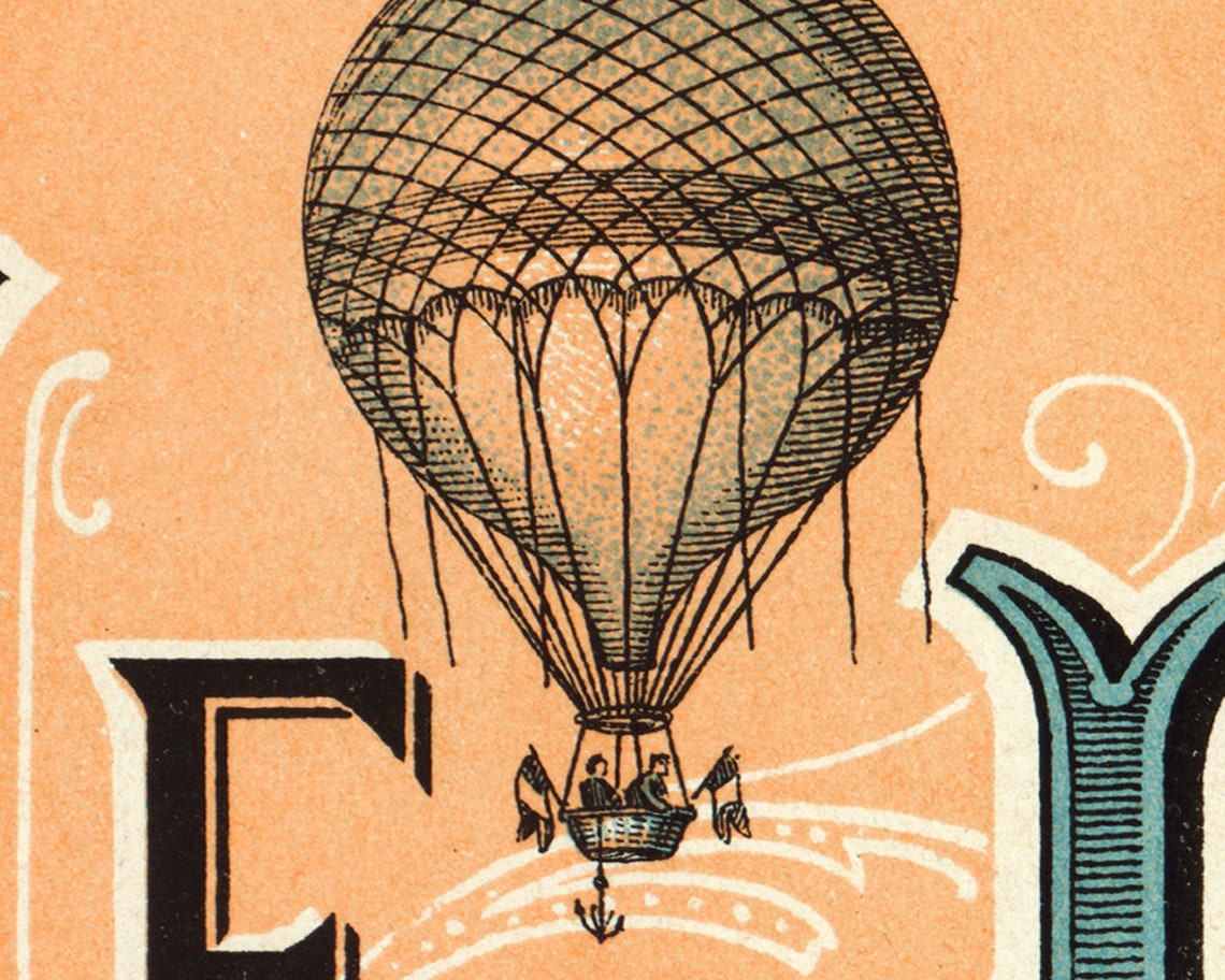 Antique French Flying Machines Poster, Vintage Hot Air Balloon Art ...