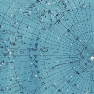 May include: A blue star chart with a grid pattern and white stars. The chart shows the constellation Camelopardalis, which is outlined in black. The constellation is located in the top left corner of the chart. The chart also shows the constellation Ursa Major, which is located in the bottom left corner of the chart. The chart is labelled with the names of the constellations and the numbers of the stars.