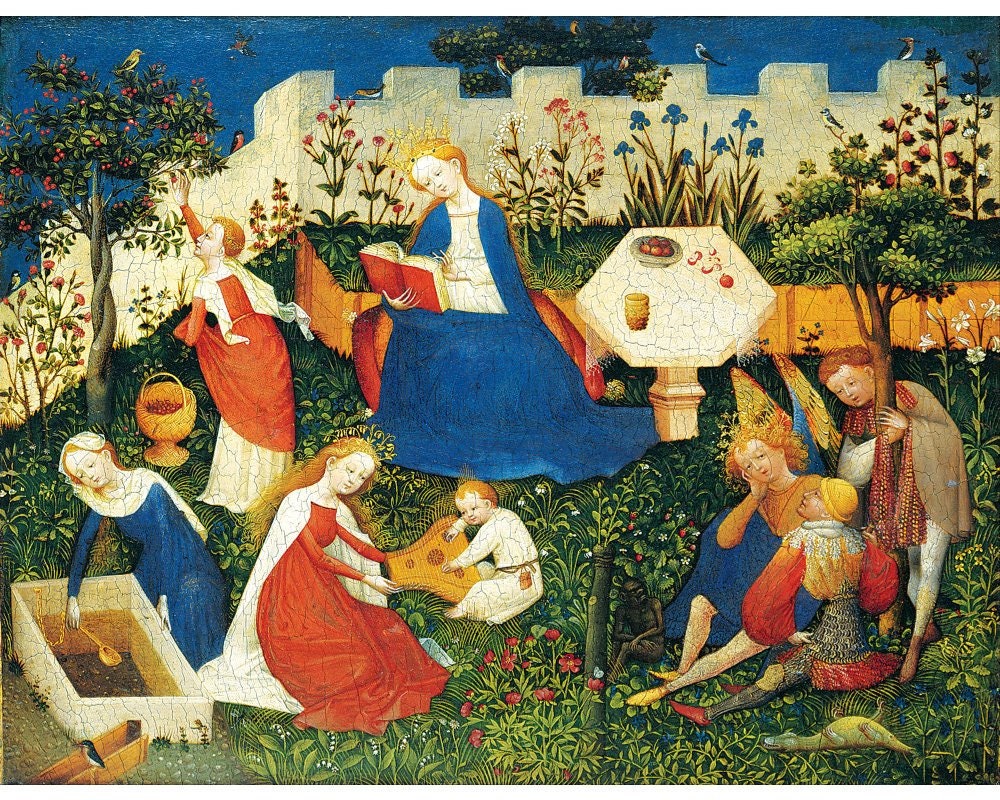 アート・デザイン・音楽 MEDIEVAL &RENAISSANCE MINIATURE PAINTING Little Garden of Paradise Art Print, Medieval Wall Art, Old