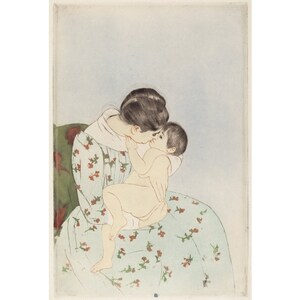 Mother&#39;s Kiss, Mary Cassatt art print, Mother and child painting, Mom and baby wall art, Vintage nursery decor, Antique woman portrait